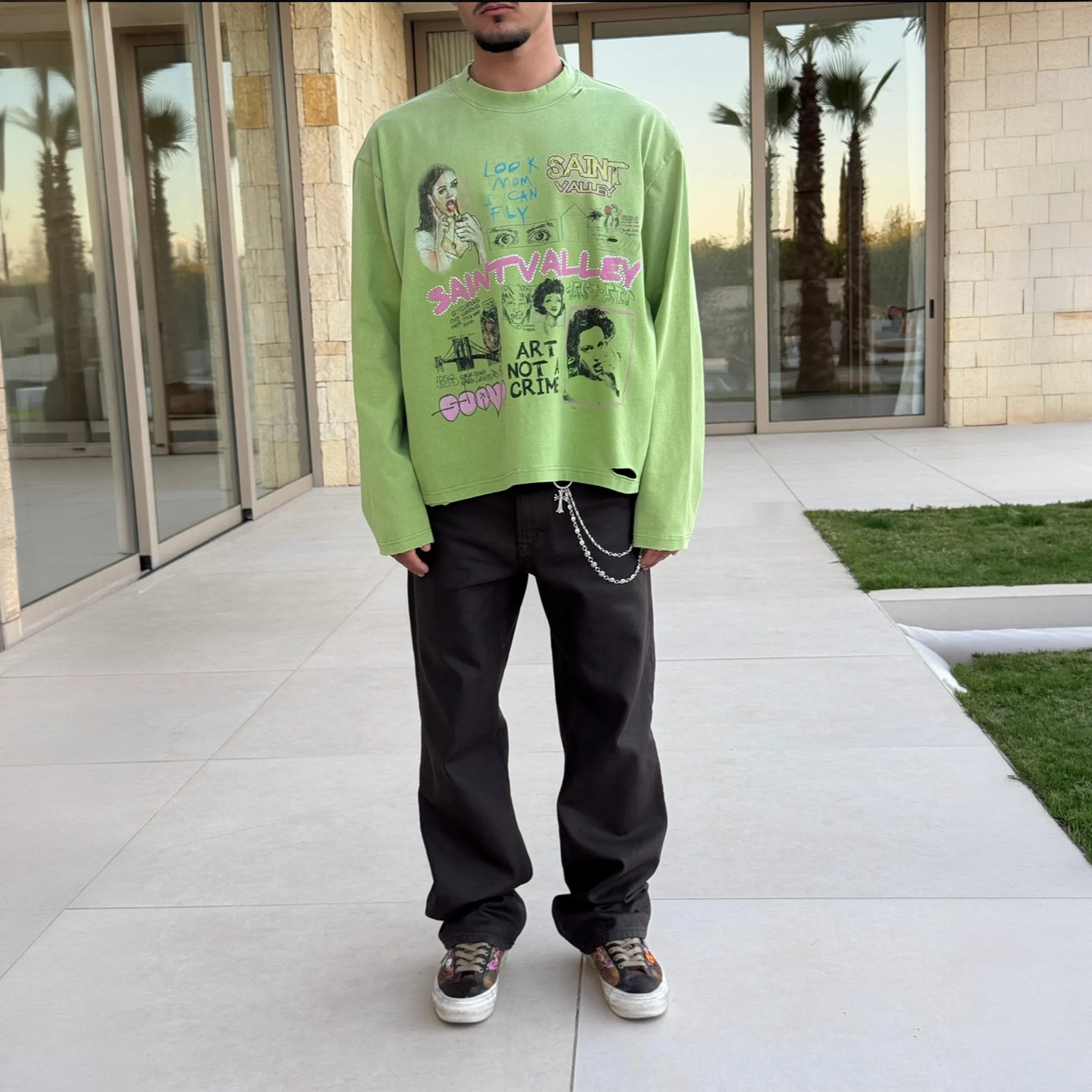 Back View of Suavo World Mom L/S Green T-Shirt